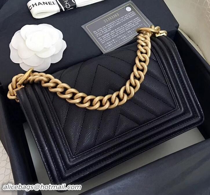 Luxury Chanel Original Quality small caviar chevron Boy Bag black With Gold Hardware 616011