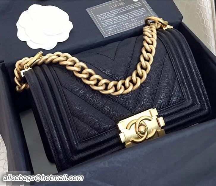 Luxury Chanel Original Quality small caviar chevron Boy Bag black With Gold Hardware 616011