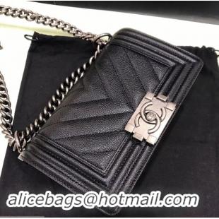 Perfect Chanel Original Quality small caviar chevron Boy Bag black With silver Hardware 616012