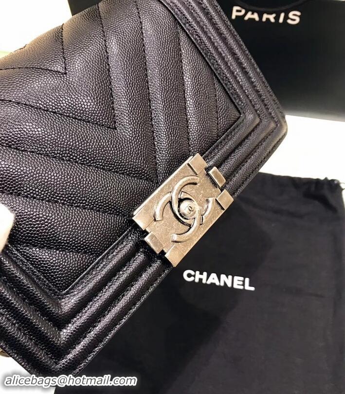 Perfect Chanel Original Quality small caviar chevron Boy Bag black With silver Hardware 616012