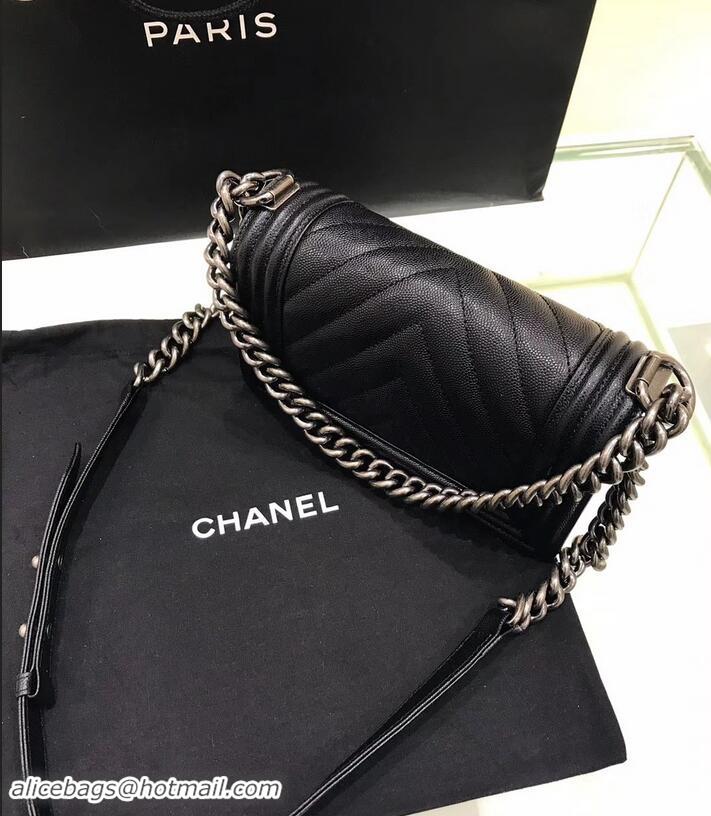 Perfect Chanel Original Quality small caviar chevron Boy Bag black With silver Hardware 616012