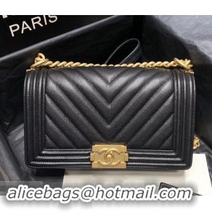 Discounts Chanel Original Quality caviar chevron medium Boy Bag black With Gold Hardware 616013