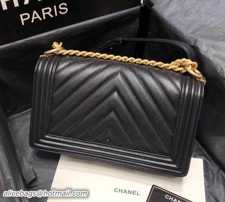 Discounts Chanel Original Quality caviar chevron medium Boy Bag black With Gold Hardware 616013