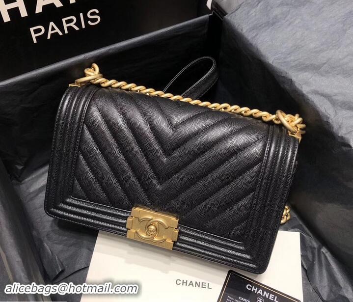 Discounts Chanel Original Quality caviar chevron medium Boy Bag black With Gold Hardware 616013