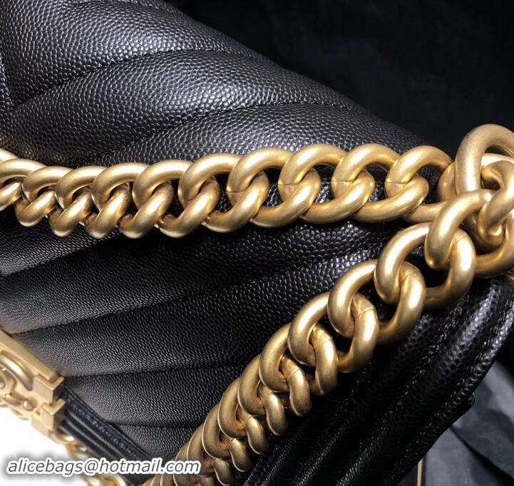 Discounts Chanel Original Quality caviar chevron medium Boy Bag black With Gold Hardware 616013