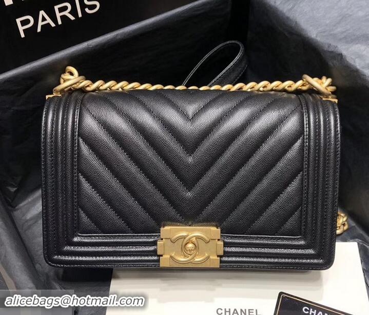 Discounts Chanel Original Quality caviar chevron medium Boy Bag black With Gold Hardware 616013