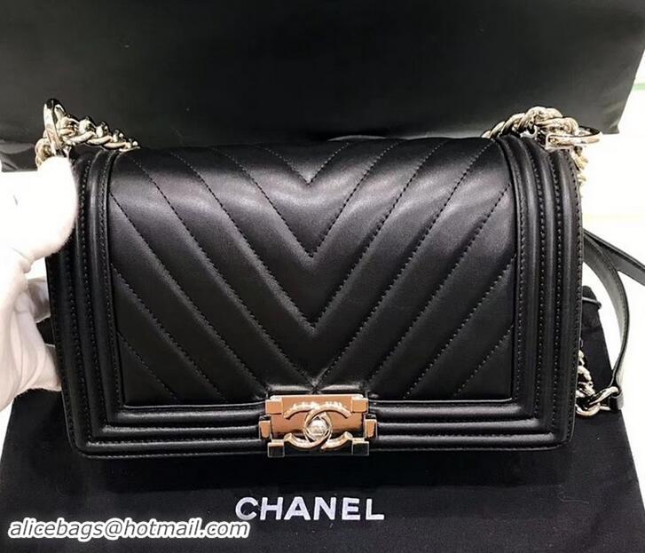 Discounts Chanel Original Quality caviar chevron medium Boy Bag black With Gold Hardware 616013