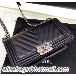 Hot Style Chanel Original Quality caviar chevron medium Boy Bag black With silver Hardware 616014