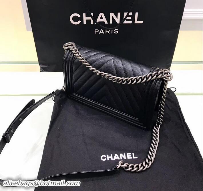 Hot Style Chanel Original Quality caviar chevron medium Boy Bag black With silver Hardware 616014