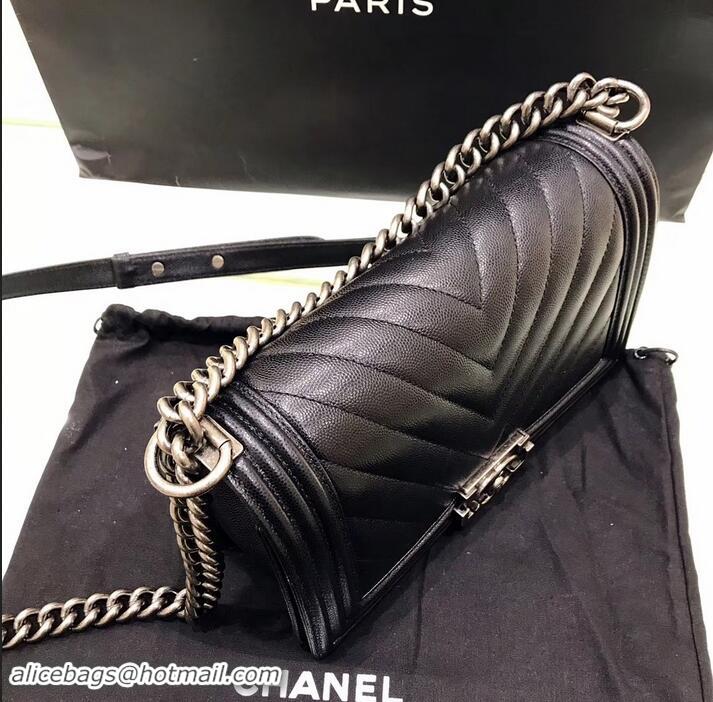 Hot Style Chanel Original Quality caviar chevron medium Boy Bag black With silver Hardware 616014