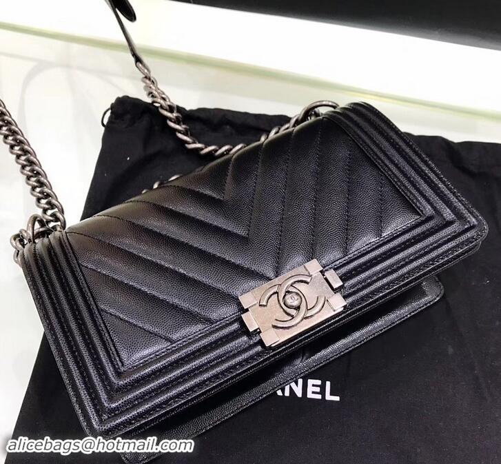 Hot Style Chanel Original Quality caviar chevron medium Boy Bag black With silver Hardware 616014