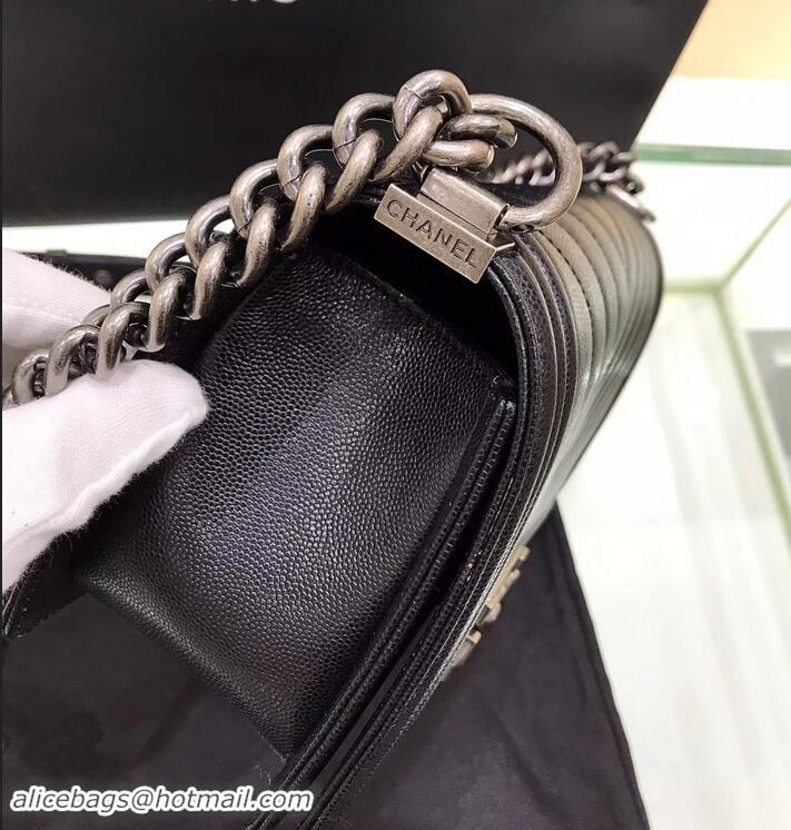 Hot Style Chanel Original Quality caviar chevron medium Boy Bag black With silver Hardware 616014