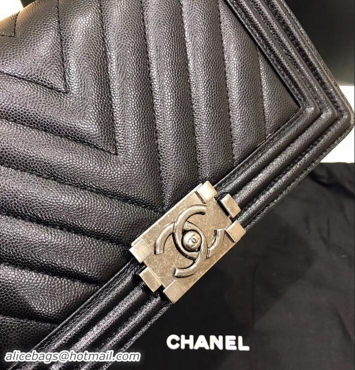 Hot Style Chanel Original Quality caviar chevron medium Boy Bag black With silver Hardware 616014