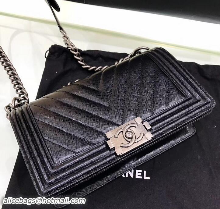 Hot Style Chanel Original Quality caviar chevron medium Boy Bag black With silver Hardware 616014