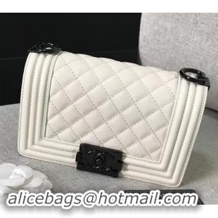 Grade Chanel Original Quality caviar small Boy Bag white With silver Hardware 616016