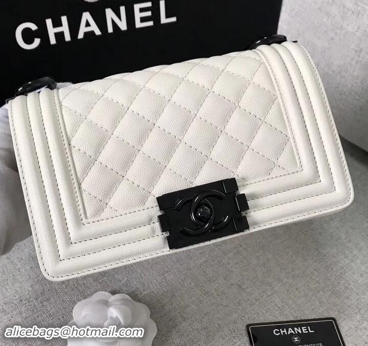 Grade Chanel Original Quality caviar small Boy Bag white With silver Hardware 616016