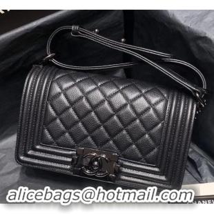 Stylish Chanel Original Quality so black small Boy Bag in caviar leather 616017