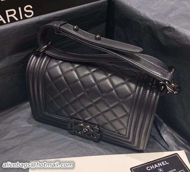 Stylish Chanel Original Quality so black small Boy Bag in caviar leather 616017