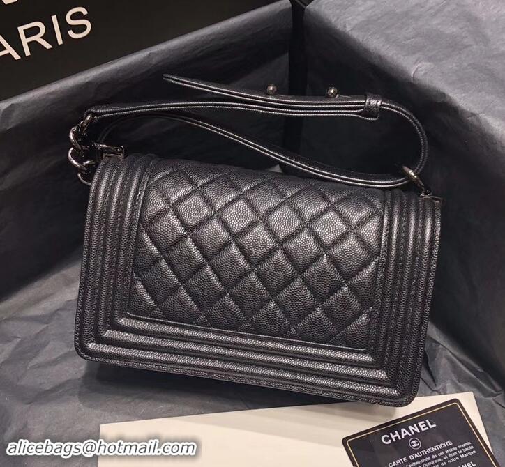 Stylish Chanel Original Quality so black small Boy Bag in caviar leather 616017