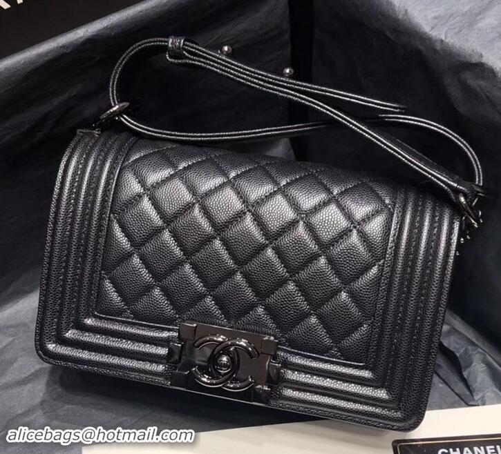 Stylish Chanel Original Quality so black small Boy Bag in caviar leather 616017