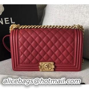 Luxury Chanel Original Quality caviar medium Boy Bag burgundy with gold hardware 616017