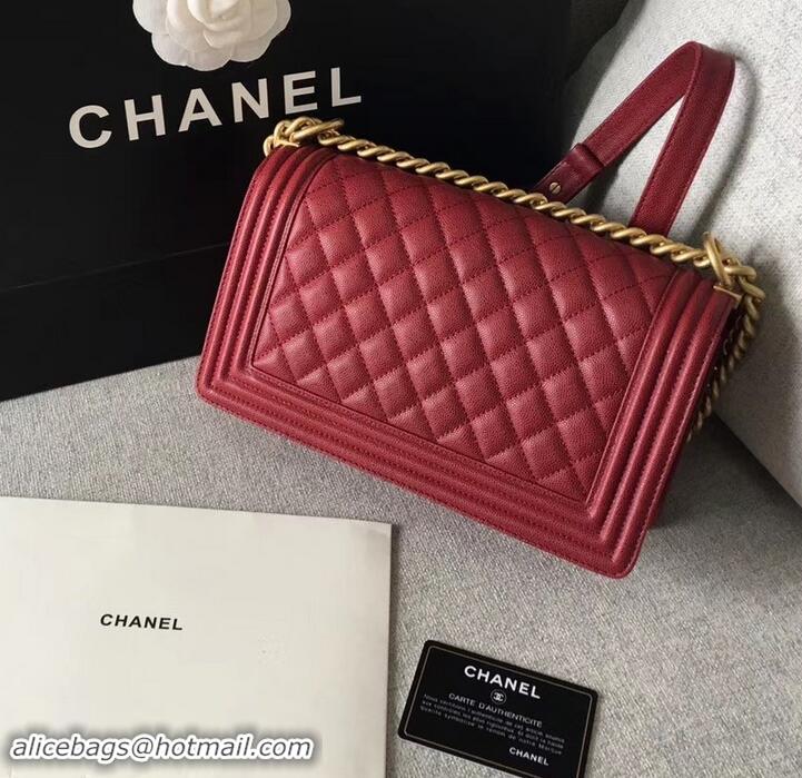 Luxury Chanel Original Quality caviar medium Boy Bag burgundy with gold hardware 616017