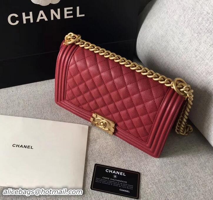 Luxury Chanel Original Quality caviar medium Boy Bag burgundy with gold hardware 616017