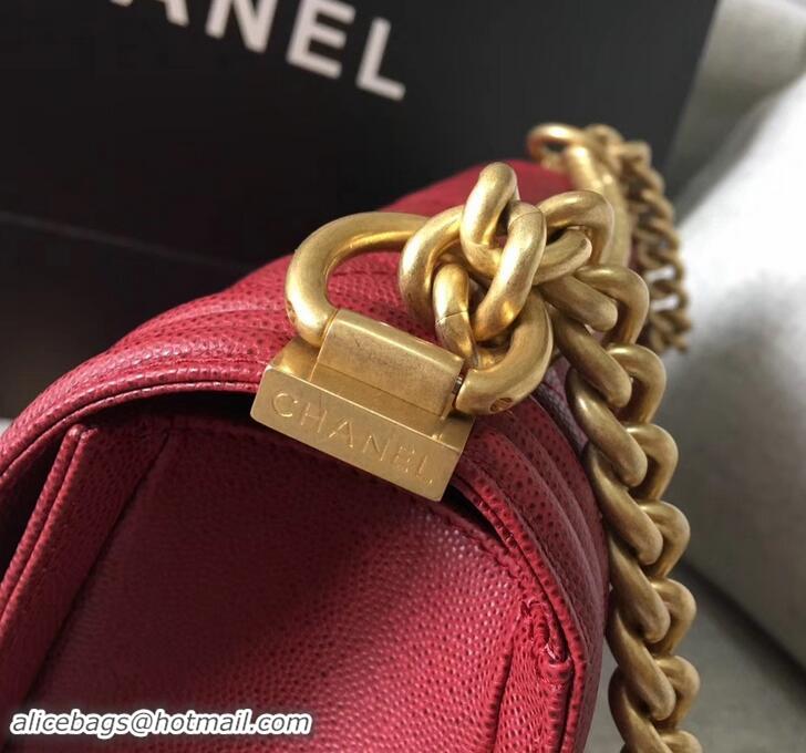 Luxury Chanel Original Quality caviar medium Boy Bag burgundy with gold hardware 616017