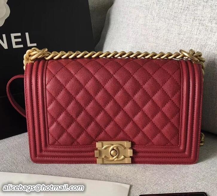 Luxury Chanel Original Quality caviar medium Boy Bag burgundy with gold hardware 616017