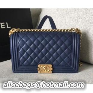 Discount Chanel Original Quality caviar medium Boy Bag navy blue with gold hardware 616017