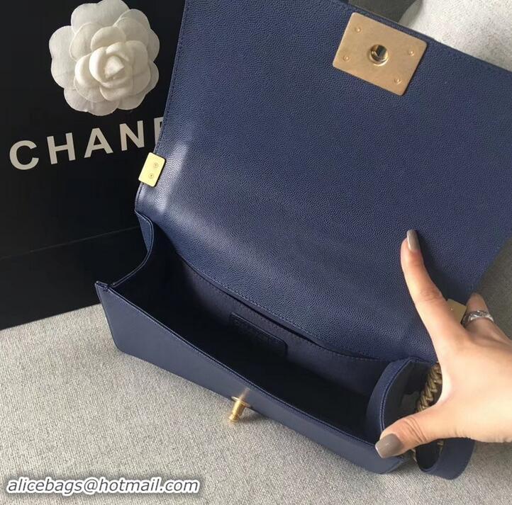 Discount Chanel Original Quality caviar medium Boy Bag navy blue with gold hardware 616017