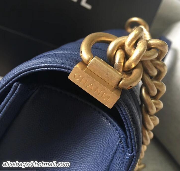 Discount Chanel Original Quality caviar medium Boy Bag navy blue with gold hardware 616017