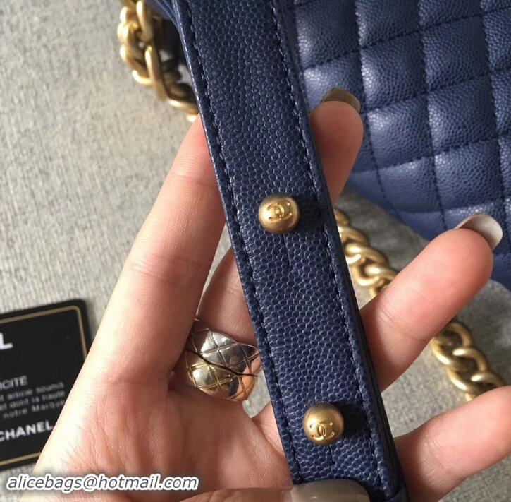 Discount Chanel Original Quality caviar medium Boy Bag navy blue with gold hardware 616017