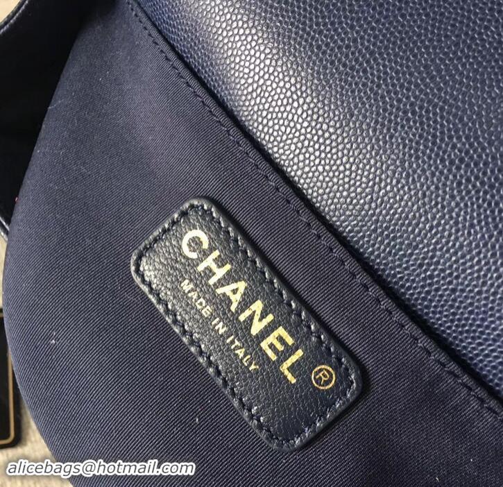 Discount Chanel Original Quality caviar medium Boy Bag navy blue with gold hardware 616017