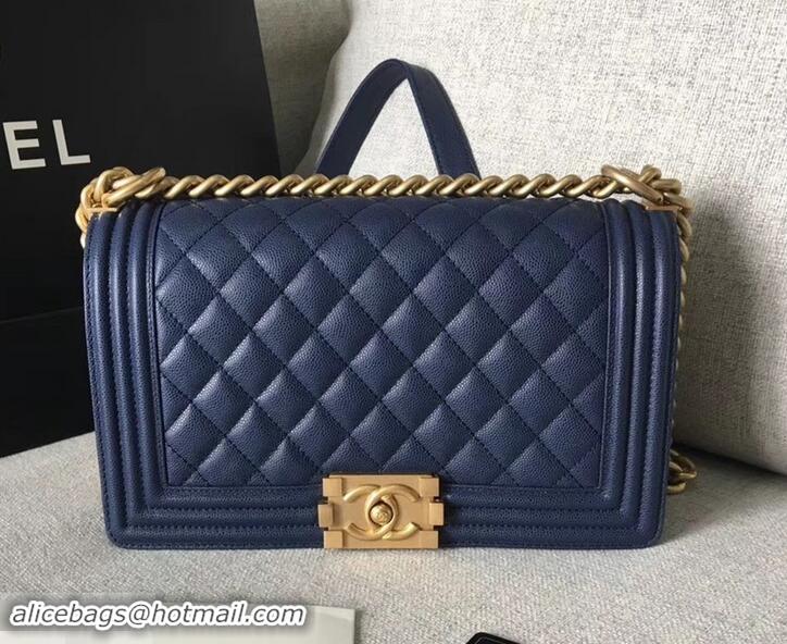 Discount Chanel Original Quality caviar medium Boy Bag navy blue with gold hardware 616017