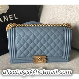 Elegant Chanel Original Quality caviar medium Boy Bag gray blue with gold hardware 616017