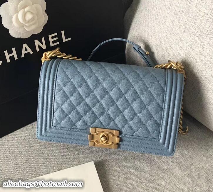 Elegant Chanel Original Quality caviar medium Boy Bag gray blue with gold hardware 616017