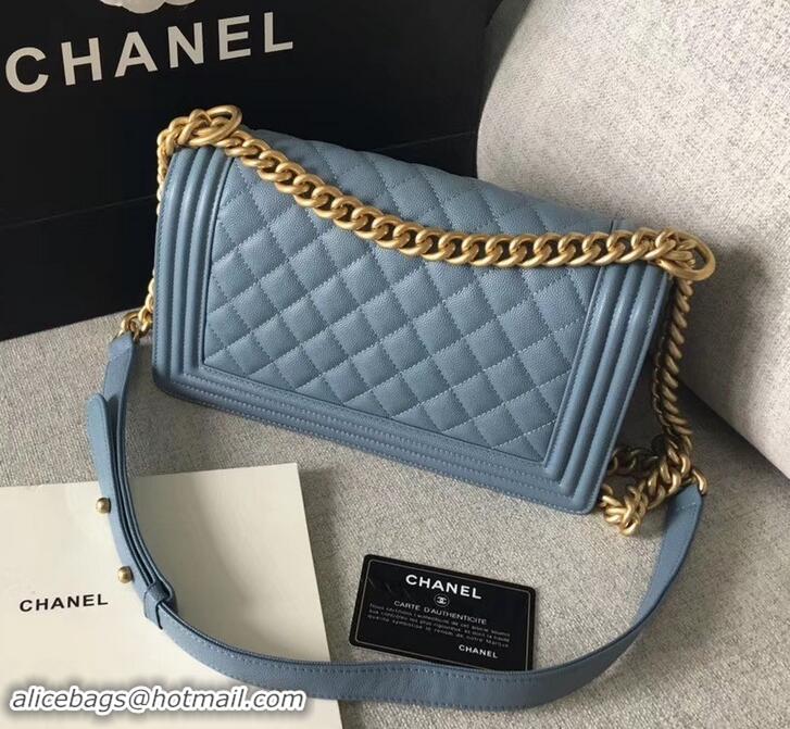 Elegant Chanel Original Quality caviar medium Boy Bag gray blue with gold hardware 616017