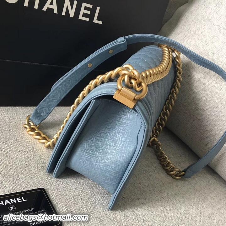 Elegant Chanel Original Quality caviar medium Boy Bag gray blue with gold hardware 616017