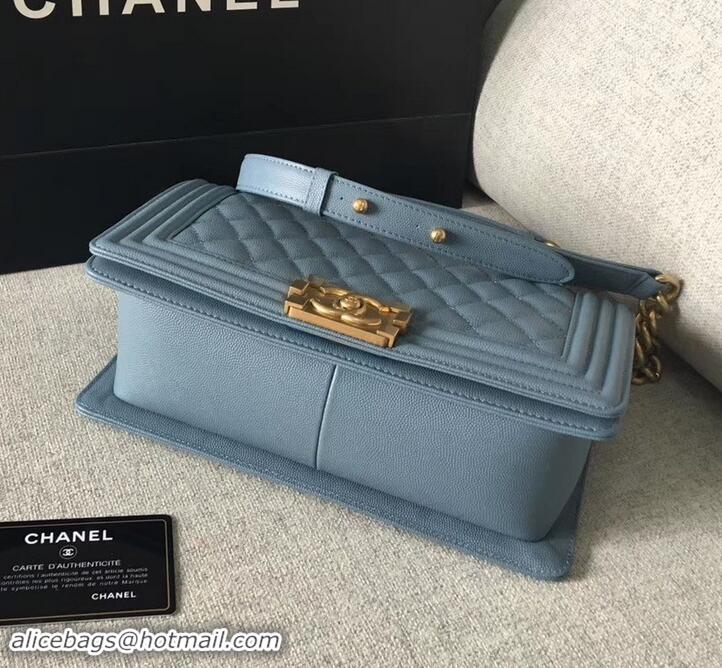 Elegant Chanel Original Quality caviar medium Boy Bag gray blue with gold hardware 616017