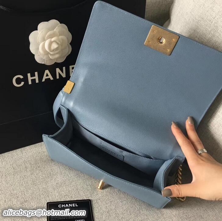 Elegant Chanel Original Quality caviar medium Boy Bag gray blue with gold hardware 616017