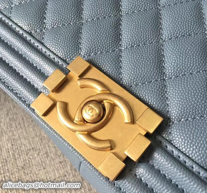 Elegant Chanel Original Quality caviar medium Boy Bag gray blue with gold hardware 616017