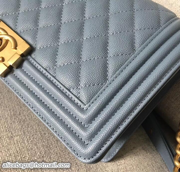 Elegant Chanel Original Quality caviar medium Boy Bag gray blue with gold hardware 616017