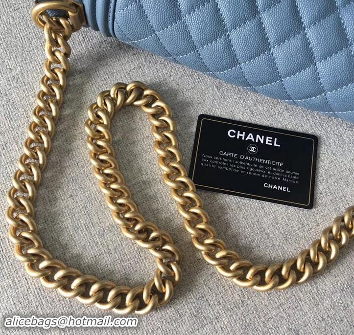 Elegant Chanel Original Quality caviar medium Boy Bag gray blue with gold hardware 616017