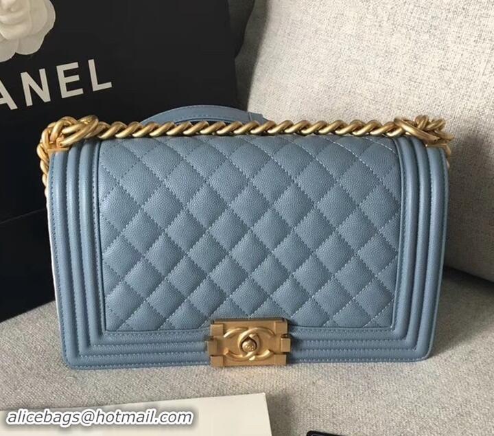 Elegant Chanel Original Quality caviar medium Boy Bag gray blue with gold hardware 616017