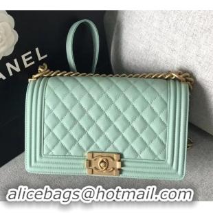 Good Quality Chanel Original Quality caviar medium Boy Bag Light Green with gold hardware 616017