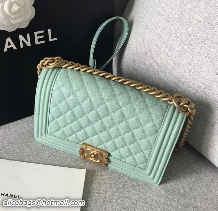 Good Quality Chanel Original Quality caviar medium Boy Bag Light Green with gold hardware 616017