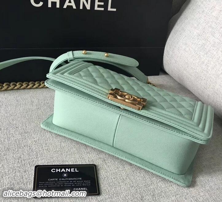 Good Quality Chanel Original Quality caviar medium Boy Bag Light Green with gold hardware 616017