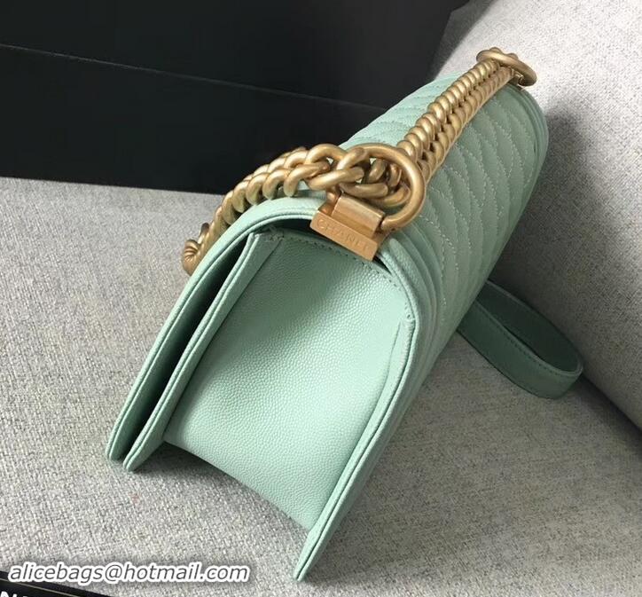 Good Quality Chanel Original Quality caviar medium Boy Bag Light Green with gold hardware 616017