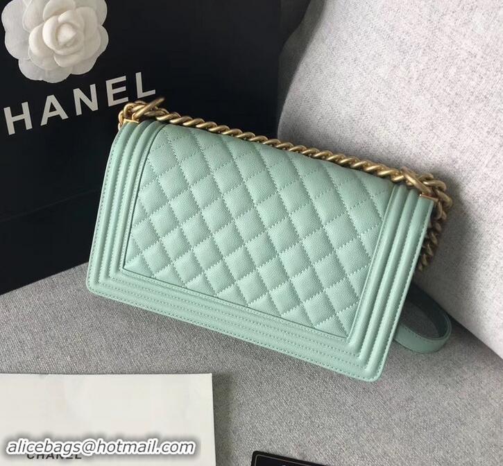 Good Quality Chanel Original Quality caviar medium Boy Bag Light Green with gold hardware 616017